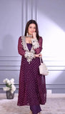 Indo-Western 3-Piece Set –  Wine Kurti, Blouse & Pant – Party Wear for Women