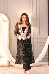 Indo-Western 3-Piece Set Black Kurti, Blouse & Pant – Party Wear for Women