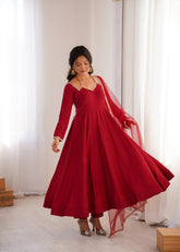 Regal Roman Silk Chanderi Anarkali Set – Dark Pink & Maroon