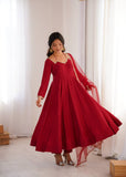 Regal Roman Silk Chanderi Anarkali Set – Dark Pink & Maroon