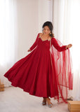 Regal Roman Silk Chanderi Anarkali Set – Dark Pink & Maroon