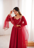 Red Premium Roman Shimmer Anarkali Set