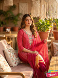 Maroon Bandhani Chinon Suit Set