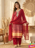 Maroon Bandhani Chinon Suit Set