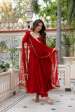 Red Karishma Silk 3-Piece Anarkali Set