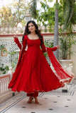 Red Karishma Silk 3-Piece Anarkali Set