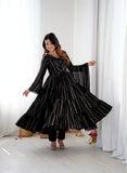 Women’s Ethnic Mal Chanderi Mirror Work Ruffle Gown Set with Pant & Dupatta