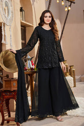 Black Elegant Heavy Embroidered Palazzo Set ✨