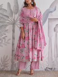 Ruhi Floral Printed Pure Jaipuri Cotton Anarkali Suit Set with Dupatta