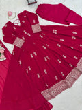 Embroidered Faux Georgette Anarkali Suit Set with Pant & Dupatta