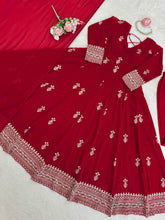Embroidered Faux Georgette Anarkali Suit Set with Pant & Dupatta
