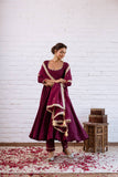 Royal blue Vichitra Silk Beads Work Anarkali Suit Set with Dupatta