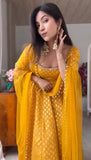 Chanderi Jacquard Butti Anarkali Kurta Set with Pant & Dupatta