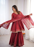 Mal Chanderi Kurta Set with Sharara Palazzo & Dupatta