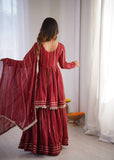 Mal Chanderi Kurta Set with Sharara Palazzo & Dupatta