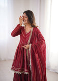 Mal Chanderi Kurta Set with Sharara Palazzo & Dupatta