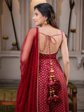 Chanderi Jacquard Butti Anarkali Suit Set with Pant & Soft Net Dupatta