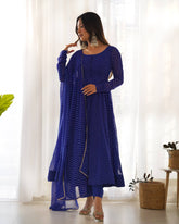 Navy blue Roman Silk Chanderi Anarkali Set