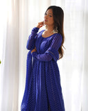 Navy blue Roman Silk Chanderi Anarkali Set