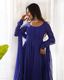 Navy blue Roman Silk Chanderi Anarkali Set