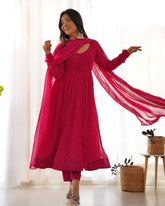 Rani Roman Silk Chanderi Anarkali Set