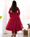 Rani Roman Silk Chanderi Anarkali Set
