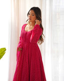 Rani Roman Silk Chanderi Anarkali Set