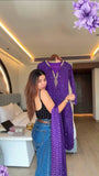 Elegant Dark Purple Bhandhni Satin Georgette 3-Piece Set