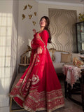 Red Vichitra Silk Anarkali Set