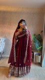 Embroidered Fendy Silk Anarkali Suit Set with Pant & Cutwork Dupatta