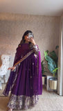 Embroidered Fendy Silk Anarkali Suit Set with Pant & Cutwork Dupatta