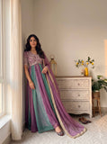 Elegant Embroidered purple Silk Gown Set
