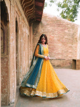 Embroidered Soft Net Gown Lehenga Set with Dupatta