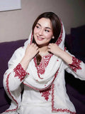 Embroidered Rayon Cotton Kurta Set with Farshi Pant & Silk Dupatta