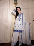 Embroidered Rayon Cotton Kurta Set with Farshi Pant & Silk Dupatta