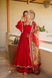 Mirror Lace Embellished Tabby Silk Anarkali Set with Palazzo & Digital Print Dupatta