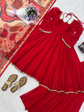 Mirror Lace Embellished Tabby Silk Anarkali Set with Palazzo & Digital Print Dupatta