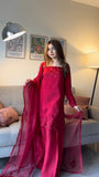 Roman Fabric Kurta Set with Palazzo & Organza Dupatta