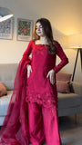 Roman Fabric Kurta Set with Palazzo & Organza Dupatta