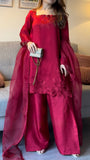Roman Fabric Kurta Set with Palazzo & Organza Dupatta