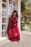 Red Anarkali Fendy silk kurta set