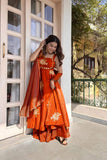 Orange Anarkali 3 piece suit set