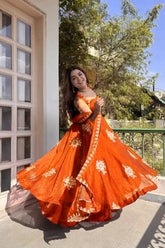 Orange Anarkali 3 piece suit set
