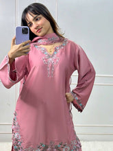 Embroidered Natural Crepe Kurta Set with Farshi Salwar & Dupatta