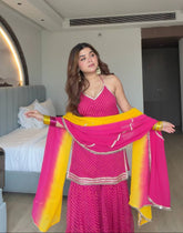 Pink Digital Print Mirror Work Sharara Set