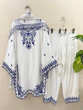 Embroidered Mul Chanderi Kurta Set with Farshi Salwar & Dupatta