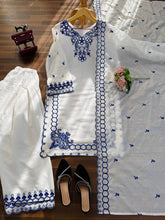 Embroidered Mul Chanderi Kurta Set with Farshi Salwar & Dupatta