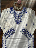Embroidered Mul Chanderi Kurta Set with Farshi Salwar & Dupatta