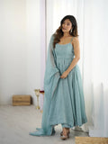 Crunch Silk Anarkali Suit Set with Pant & Dupatta