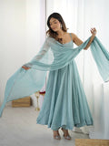 Crunch Silk Anarkali Suit Set with Pant & Dupatta
